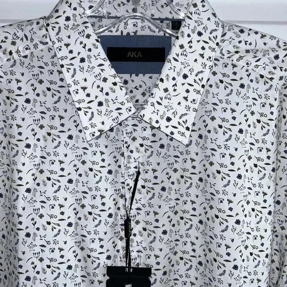 AKA, “also known as “ men shirt ,NWT,slim fit ,WHITE floral print,100 cotton, - Picture 1 of 12